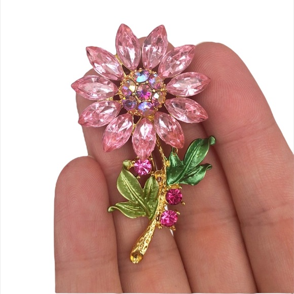 🎄Pink Crystal Gemstone Daisy Flower Brooch - Picture 4 of 8